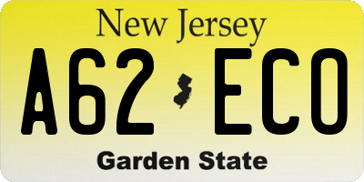 NJ license plate A62ECO