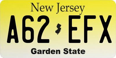 NJ license plate A62EFX