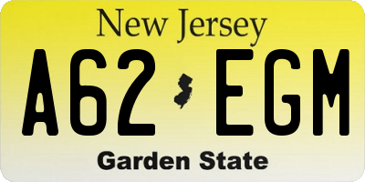 NJ license plate A62EGM