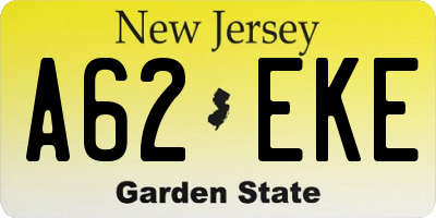 NJ license plate A62EKE