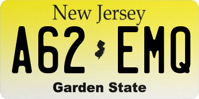 NJ license plate A62EMQ