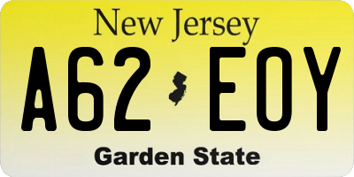 NJ license plate A62EOY