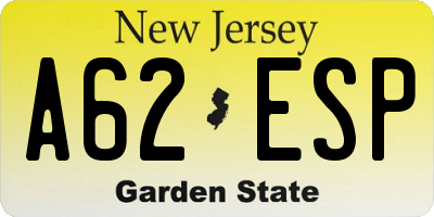 NJ license plate A62ESP