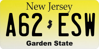 NJ license plate A62ESW
