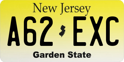 NJ license plate A62EXC