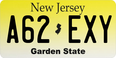 NJ license plate A62EXY