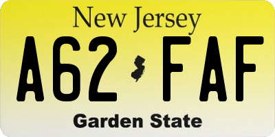 NJ license plate A62FAF