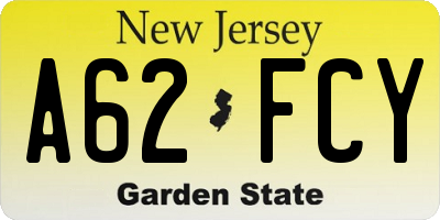 NJ license plate A62FCY