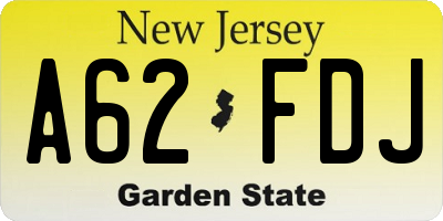 NJ license plate A62FDJ