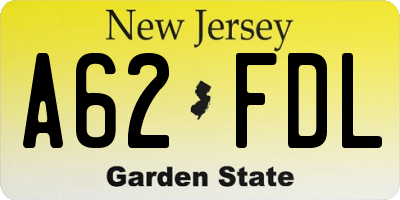 NJ license plate A62FDL