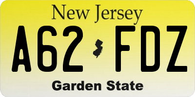 NJ license plate A62FDZ