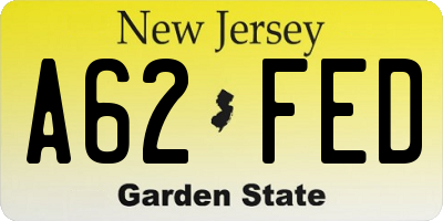 NJ license plate A62FED
