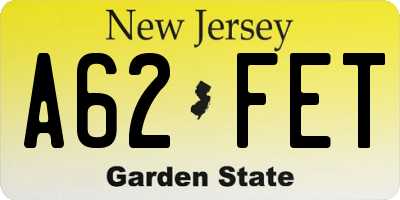 NJ license plate A62FET