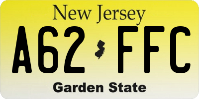 NJ license plate A62FFC