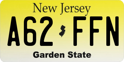 NJ license plate A62FFN