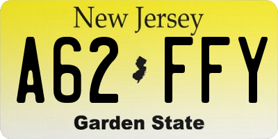 NJ license plate A62FFY