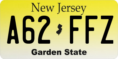 NJ license plate A62FFZ
