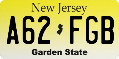 NJ license plate A62FGB