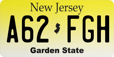 NJ license plate A62FGH