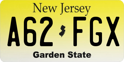NJ license plate A62FGX