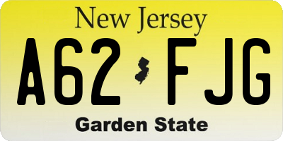 NJ license plate A62FJG