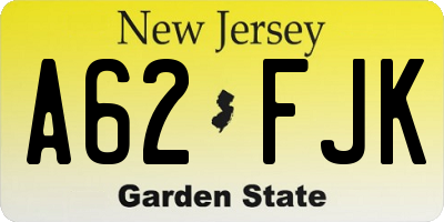 NJ license plate A62FJK