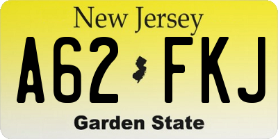 NJ license plate A62FKJ