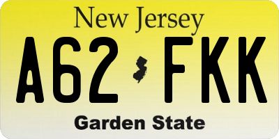 NJ license plate A62FKK