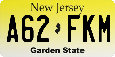 NJ license plate A62FKM