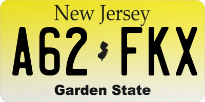 NJ license plate A62FKX