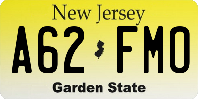 NJ license plate A62FMO