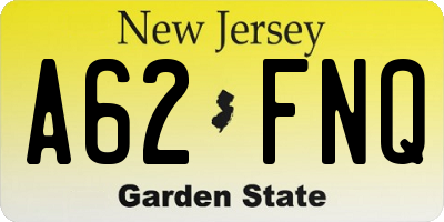 NJ license plate A62FNQ