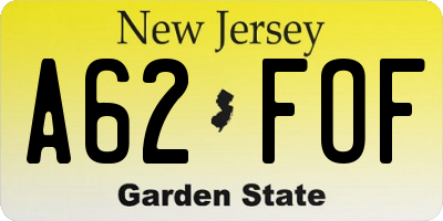 NJ license plate A62FOF