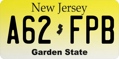 NJ license plate A62FPB
