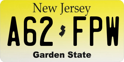 NJ license plate A62FPW