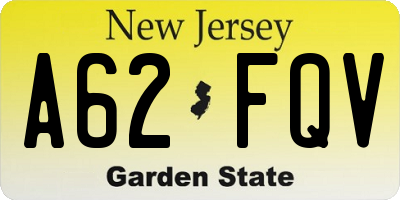 NJ license plate A62FQV
