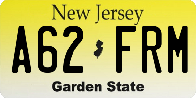 NJ license plate A62FRM