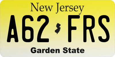 NJ license plate A62FRS
