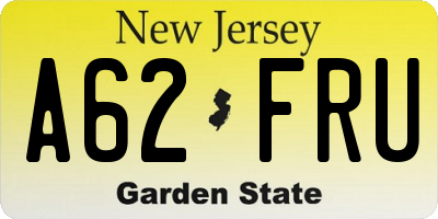 NJ license plate A62FRU
