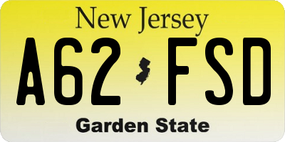 NJ license plate A62FSD