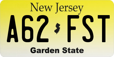 NJ license plate A62FST