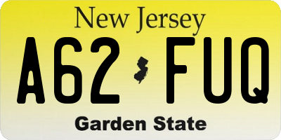 NJ license plate A62FUQ