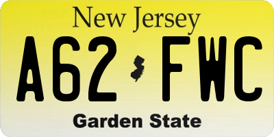NJ license plate A62FWC
