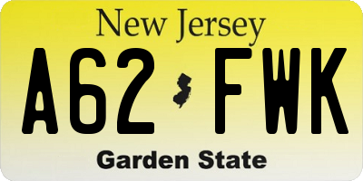 NJ license plate A62FWK