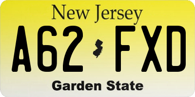NJ license plate A62FXD