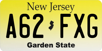 NJ license plate A62FXG