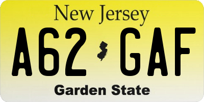 NJ license plate A62GAF