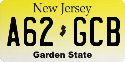 NJ license plate A62GCB