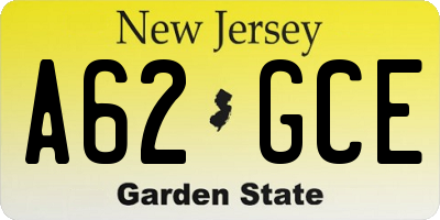 NJ license plate A62GCE