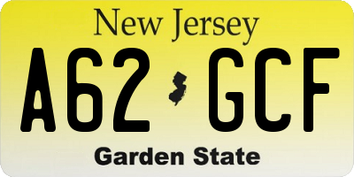 NJ license plate A62GCF